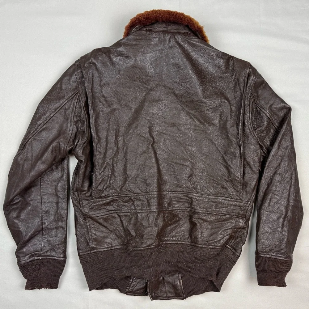 Vtg Vietnam War US Navy Leather G-1 Bomber Jacket Sz 38 Shearling Collar 50s 60s - Picture 2 of 16